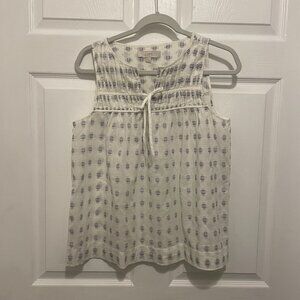 Loft Sleeveless White Blouse with Navy Accents- 25% Off Two or More Items